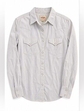 Wrangler Pearl Snap Western Button Down, Cream, Railroad Stripe, M, Americana